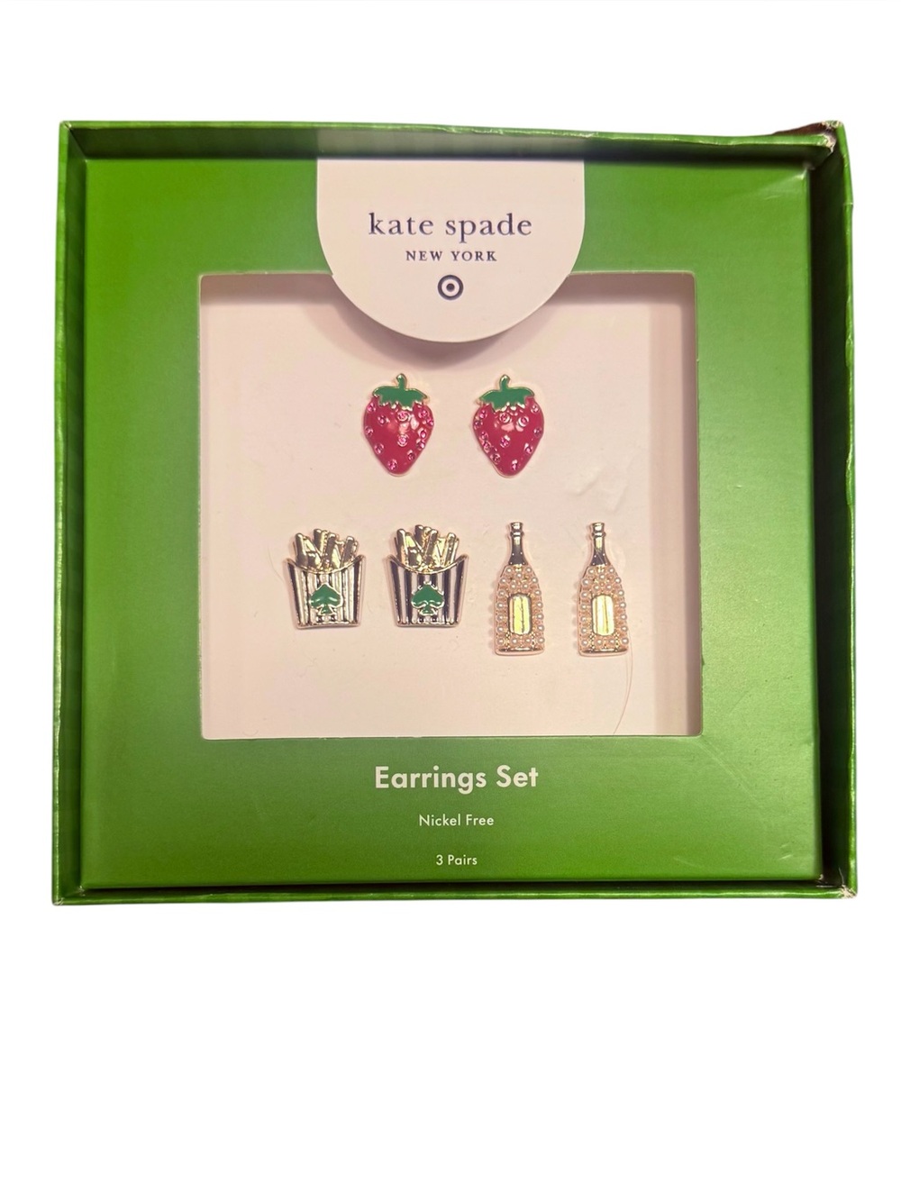 NWT Kate Spade 3 Piece Earring Set - Champagne, French Fries & Strawberry - Picture 2 of 9